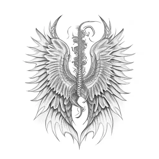 one side angel wing and other side dragon wing  tattoo design idea