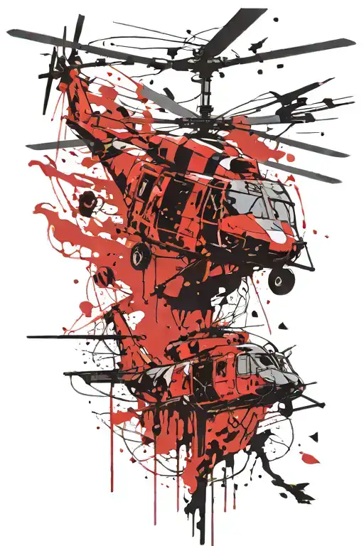 helicopter on war with soldiers rappelling tattoo design idea