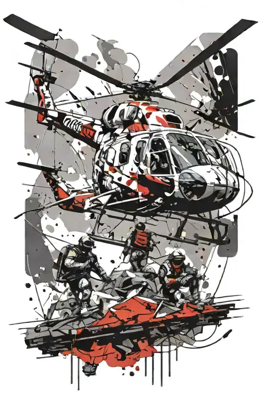 helicopter with soldiers rappelling tattoo design idea