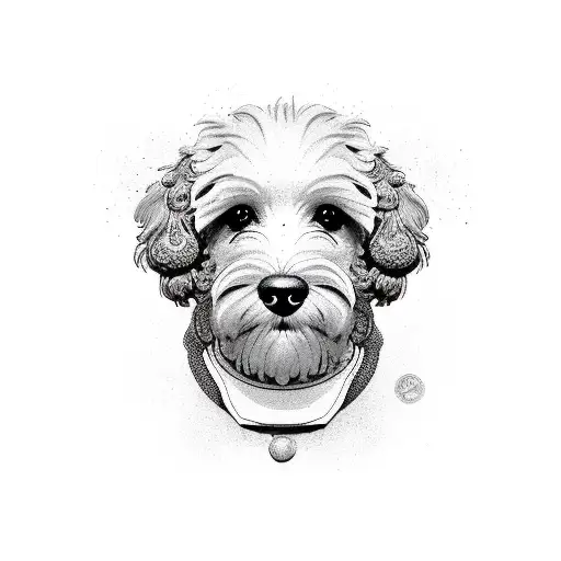 cockapoo dog head in bust decor tattoo design idea