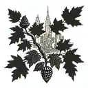 oak tree rising from acorns with the nyc skyline in the background tattoo design idea