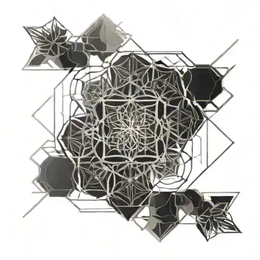 A geometric Flower of Life tattoo: a symmetrical pattern of interlocking circles forming a hexagonal star at the center. tattoo design idea