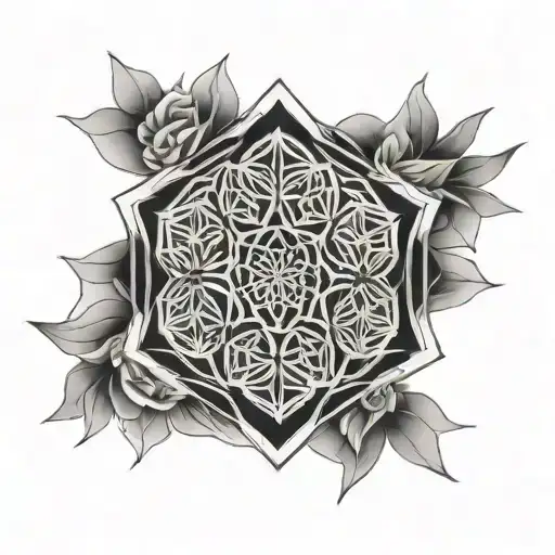A geometric Flower of Life tattoo: a symmetrical pattern of interlocking circles forming a hexagonal star at the center. tattoo design idea