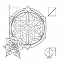 Symmetrical mandala with a Flower of Life, using thin black lines for a balanced, minimalist look. tattoo design idea