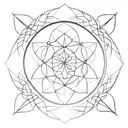 Symmetrical mandala with a Flower of Life, using thin black lines for a balanced, minimalist look. tattoo design idea