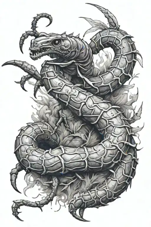 Scandinavian ax with a crawling scorpion tattoo design idea