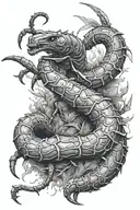 Scandinavian ax with a crawling scorpion tattoo design idea