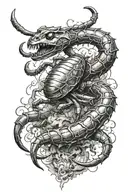 Scandinavian ax with a crawling scorpion tattoo design idea