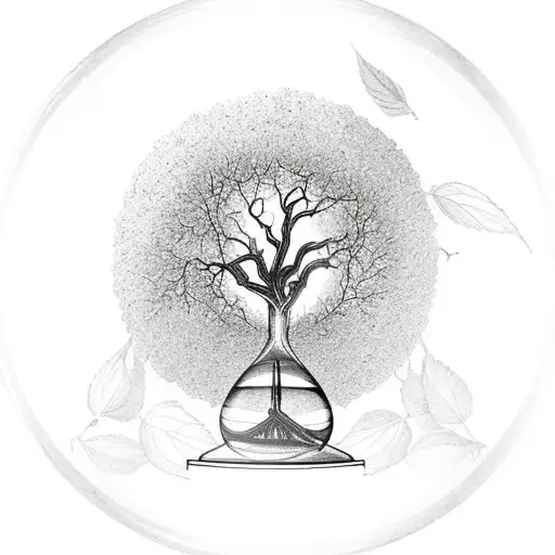 Tree inside an hourglass with the leaves on upper part of hourglass and roots on the lower portion of hourglass sketch tattoo design idea