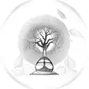 Tree inside an hourglass with the leaves on upper part of hourglass and roots on the lower portion of hourglass sketch tattoo design idea