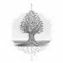 Tree inside an hourglass with the leaves on upper part of hourglass and roots on the lower portion of hourglass sketch tattoo design idea
