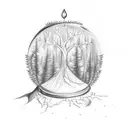 Tree inside an hourglass with the leaves on upper part of hourglass and roots on the lower portion of hourglass sketch tattoo design idea