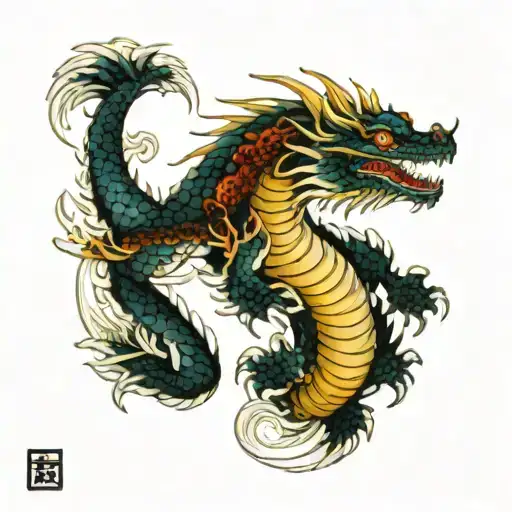 traditional japanese water dragon with chrysanthemum tattoo design idea