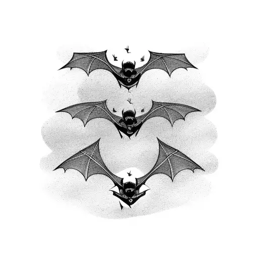 3 black bats flying up tattoo design idea