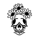 Skull with daisy and turtle tattoo design idea