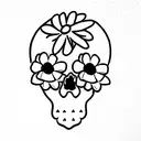 Skull with daisy and turtle tattoo design idea