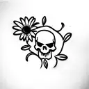 Skull with daisy and turtle tattoo design idea