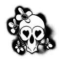 Skull with daisy and turtle tattoo design idea