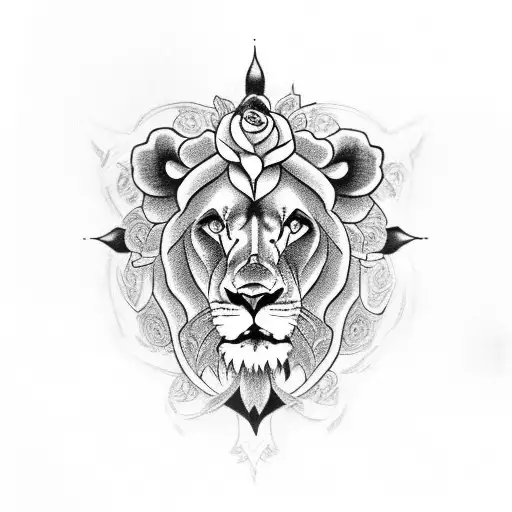 lion cross praying hands and rose tattoo design idea