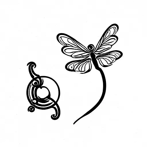 horseshoe with daisy and dragonfly tattoo design idea