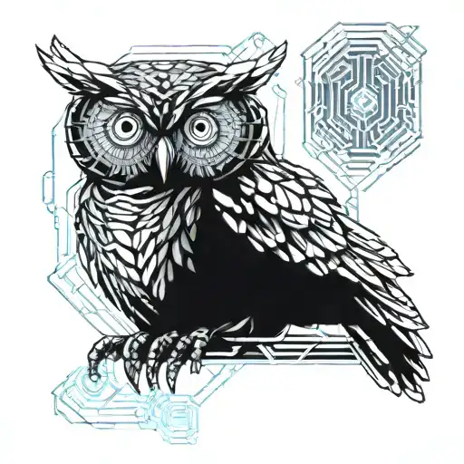 blind owl sitting alone looking forward tattoo design idea