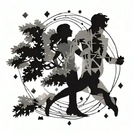 Trees with diamonds as leaves with 2 silhouettes slow dancing tattoo design idea