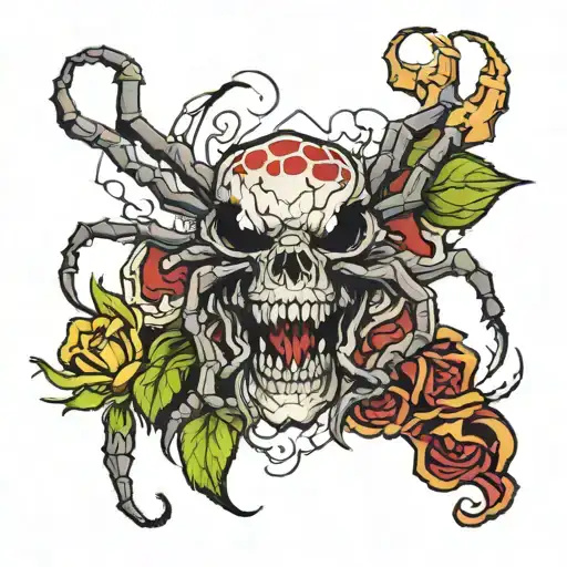 tattoo of a spider biting a skull with blood  tattoo design idea