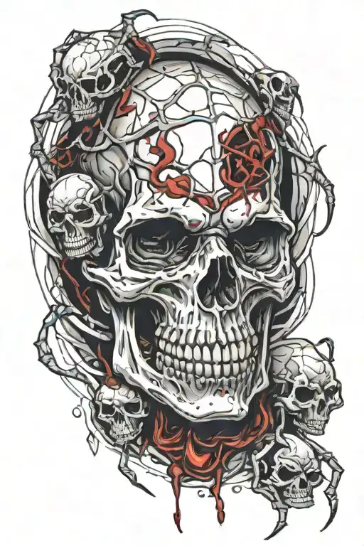 tattoo of a spider biting a skull, while blood comes out  tattoo design idea