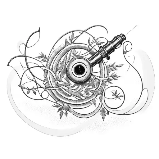 A fishing pole entwined with vines and flowers tattoo design idea
