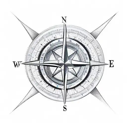 A realistic compass intertwined with a winding road leading up to a majestic mountain peak tattoo design idea