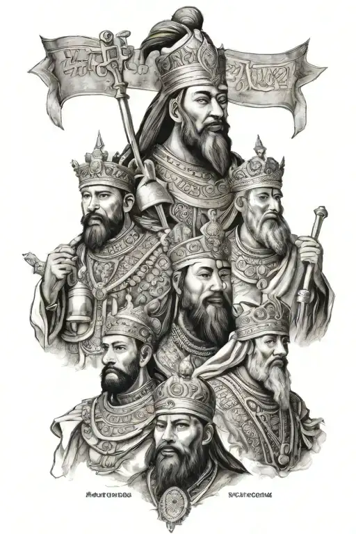 mansa musa with Genghis Khan, king Solomon,and Baldwin IV of Jerusalem tattoo design idea
