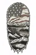 Appalachian mountains with distressed USA flag in background tattoo design idea