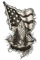 Appalachian mountains with distressed American flag in the background tattoo design idea