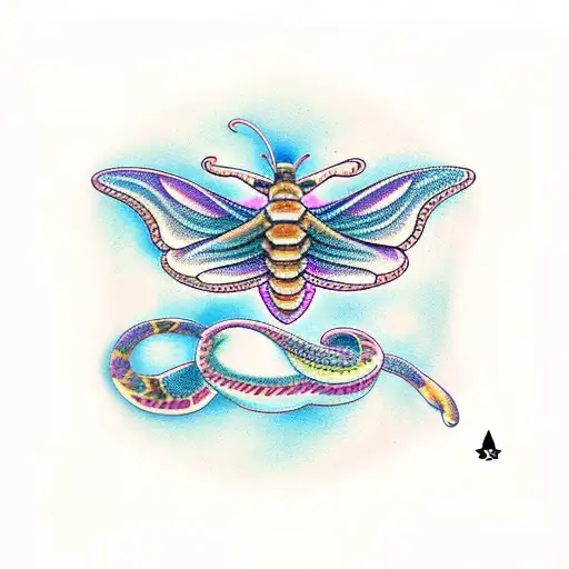 Butterfly with snake and universe tattoo design idea