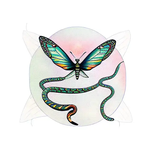 Butterfly with snake and universe tattoo design idea