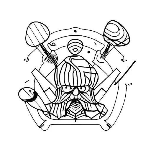 minimalist table tennis racket and a strawhat tattoo design idea