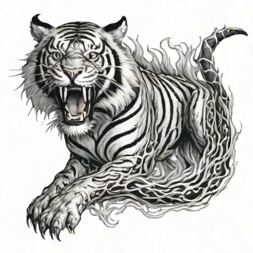 Tiger riding a flaming dragon tattoo design idea