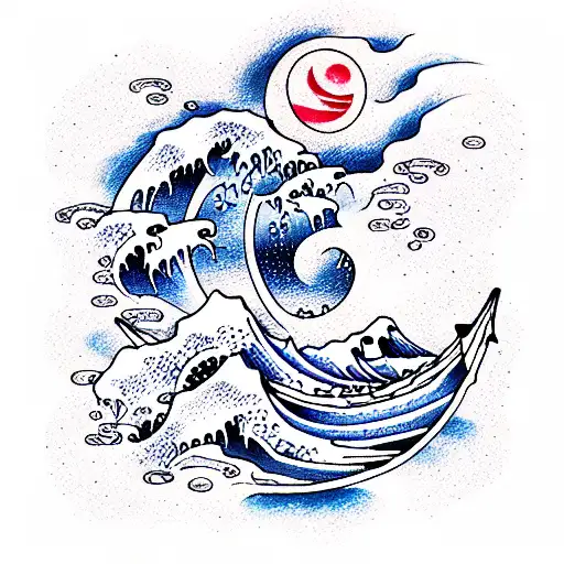 Ocean Tide with Moon tattoo design idea
