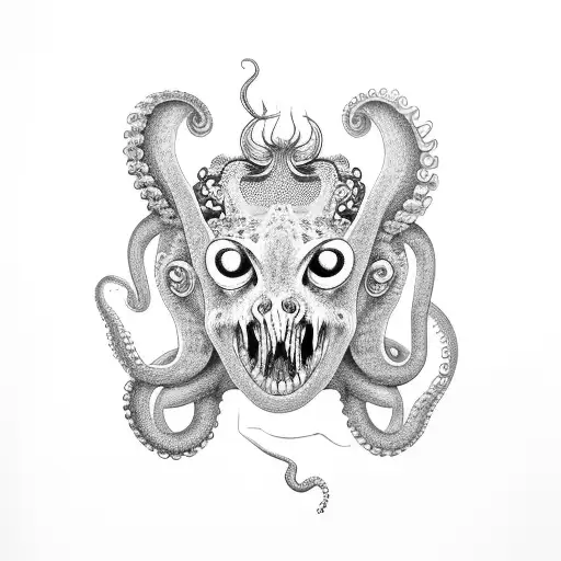 octopus and hyena and magpie tattoo design idea