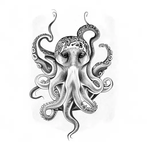 octopus with hyena and magpie tattoo design idea