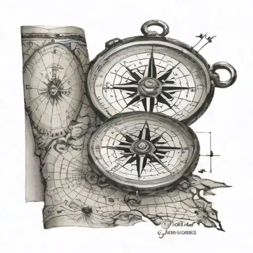 A map compass with coordinates of Huntsville and Nashville, representing your love for travel and favorite cities tattoo design idea