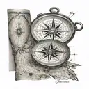 A map compass with coordinates of Huntsville and Nashville, representing your love for travel and favorite cities tattoo design idea