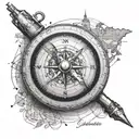A map compass with coordinates of Huntsville and Nashville, representing your love for travel and favorite cities tattoo design idea