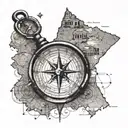 A map compass with coordinates of Huntsville and Nashville, representing your love for travel and favorite cities tattoo design idea