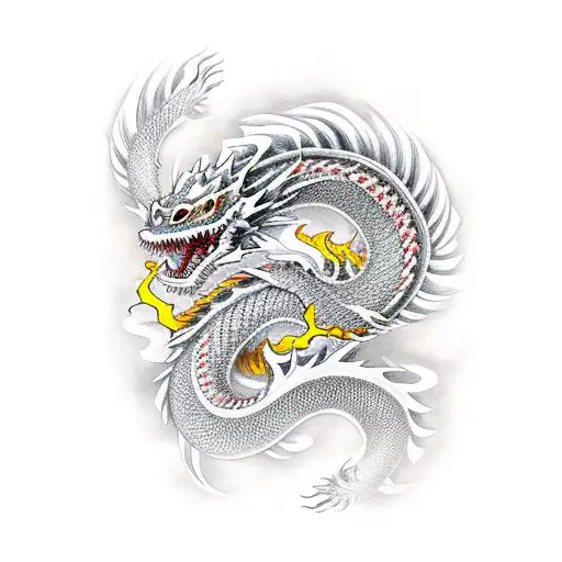 Traditional Japanese dragon entwined with a skeletal Dragoon tattoo design idea