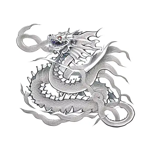 Traditional Japanese dragon entwined with a skeletal Dragoon tattoo design idea