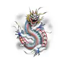 Traditional Japanese dragon entwined with a skeletal Dragoon tattoo design idea