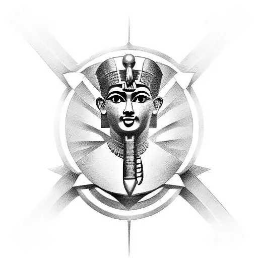 A tattoo of an Egyptian god with socialist symbols tattoo design idea