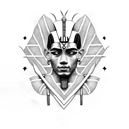 A tattoo of an Egyptian pharaoh holding a paintbrush and palette, surrounded by socialist symbols tattoo design idea