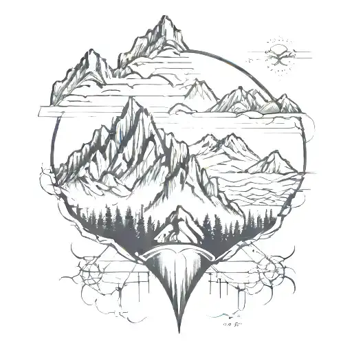 mountains with heart rate monitor line spiking up   tattoo design idea